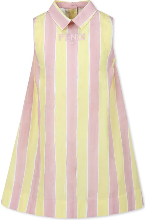 Fendi فساتين لـ بنات Fendi Multicolor Dress For Girl With Logo