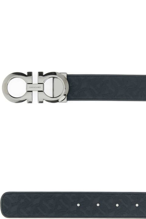 Homeware Ferragamo Navy Blue Leather Reversible Belt