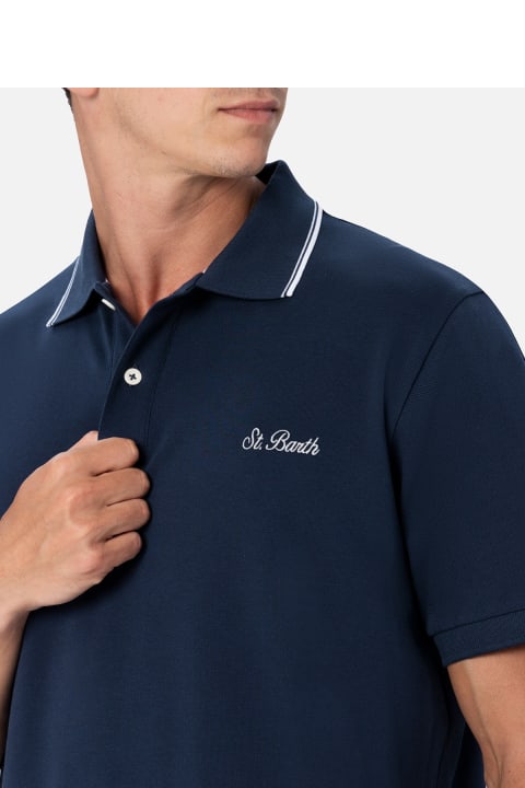 Homeware MC2 Saint Barth Man Blue Cotton Piquet Polo Shirt Beverly Hills