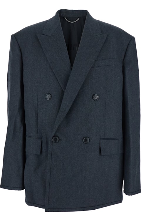 Juun.J لـ Women Juun.J Grey Double-breasted Jacket With Peaked Revers And Patch Pockets On Front In Wool Man