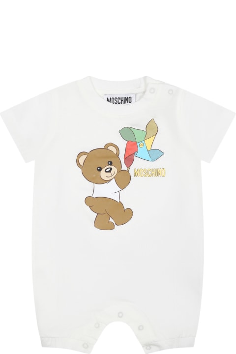 Fashion for Baby Girls Moschino Ivory Bodysuit For Babies With Teddy Bear And Pinwheel