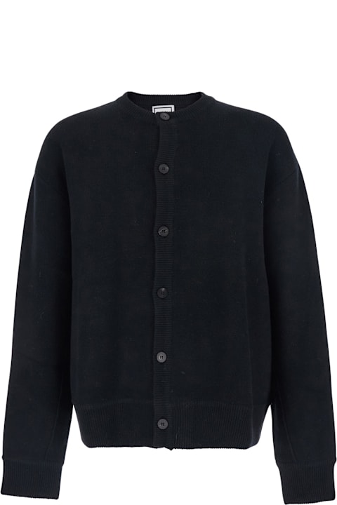 WOOYOUNGMI for Women WOOYOUNGMI Black Crewneck Cardigan With Logo Patch On The Rear And Ribbed Trims In Wool Blend Man