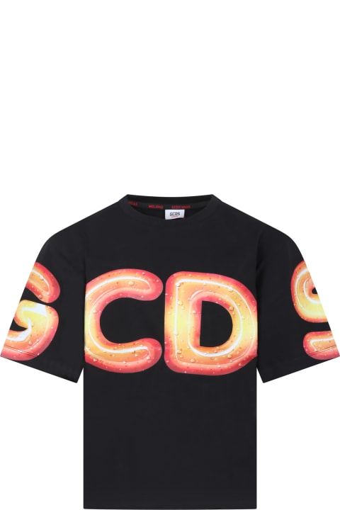ボーイズ GCDS MiniのTシャツ＆ポロシャツ GCDS Mini Black T-shirt For Kids With Logo
