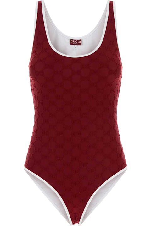 Swimwear for Women Gucci Burgundy Stretch Terry Fabric Swimsuit