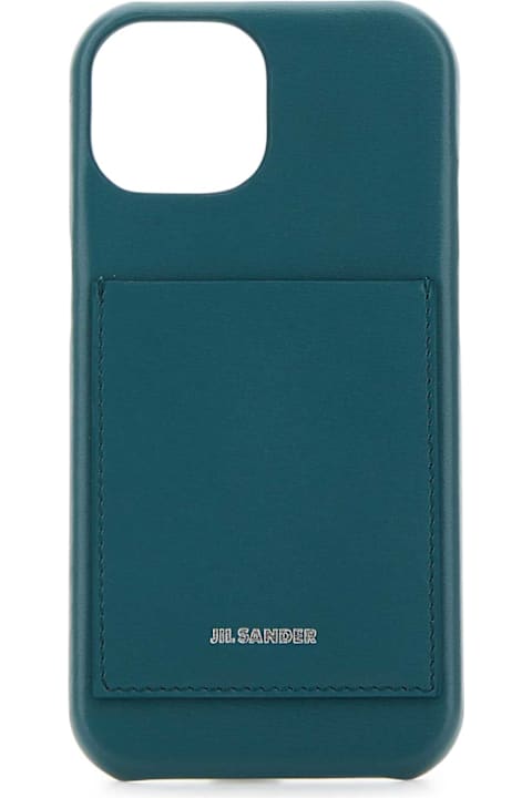 Jil Sander Hi-Tech Accessories for Women Jil Sander Petrol Blue Leather Iphone 15 Cover