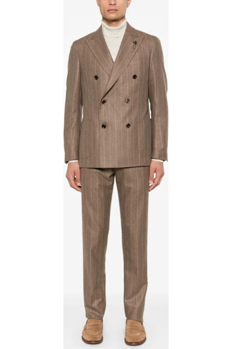 Lardini Suits for Women Lardini Light Brown Cashmere Pinstripe Suit