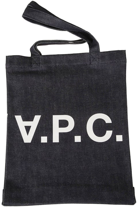 Bags for Men A.P.C. Logo Printed Denim Tote Bag