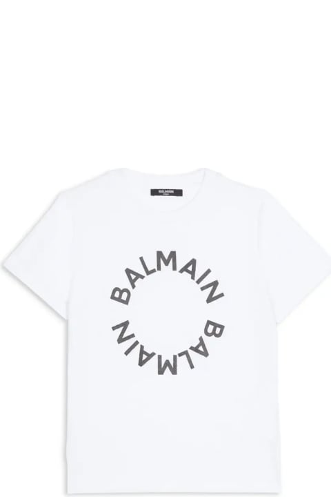 キッズ新着アイテム Balmain White T-shirt With Circular Logo