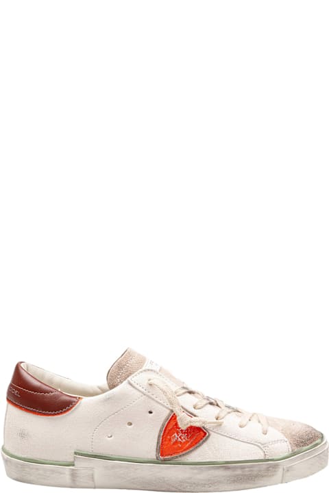 Philippe Model Prsx Leather And Suede Sneakers, Milk And Orange