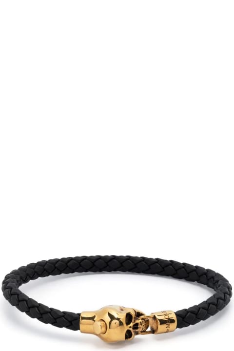 Jewelry for Men Alexander McQueen Braided Leather Bracelet With Skull Detail
