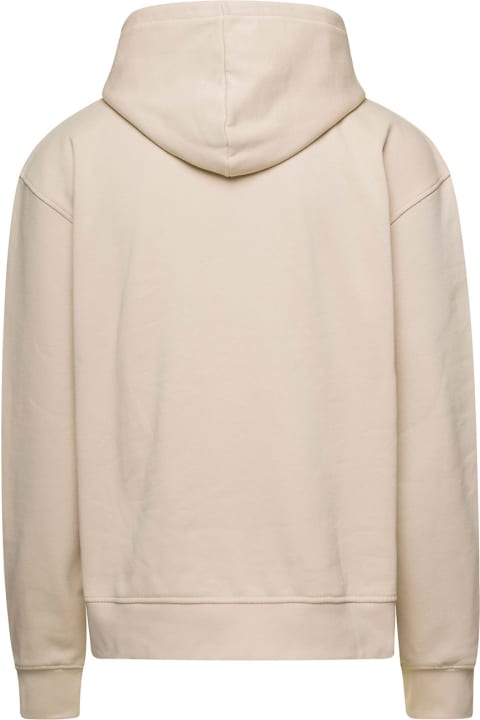 Beige Hoodie With Contrasting Logo Print In Cotton Man