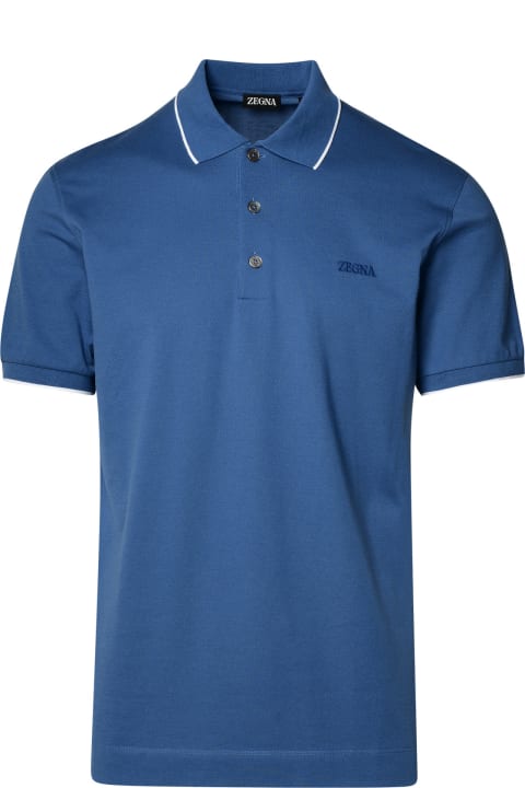 Zegna Topwear for Men Zegna Polo Shirt In Blue Cotton