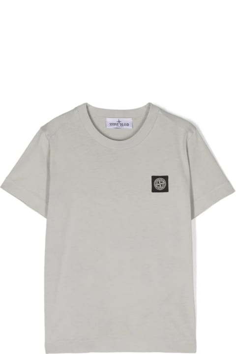 Topwear for Girls Stone Island Junior Pearl Grey T-shirt With Logo Patch