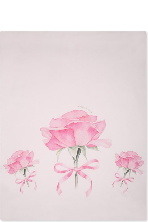 Monnalisa for Kids Monnalisa White Blancket For Baby Girl With Rose Print