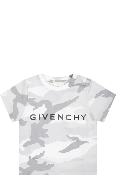 Topwear for Baby Boys Givenchy Gray T-shirt For Baby Boy With Camouflage Print