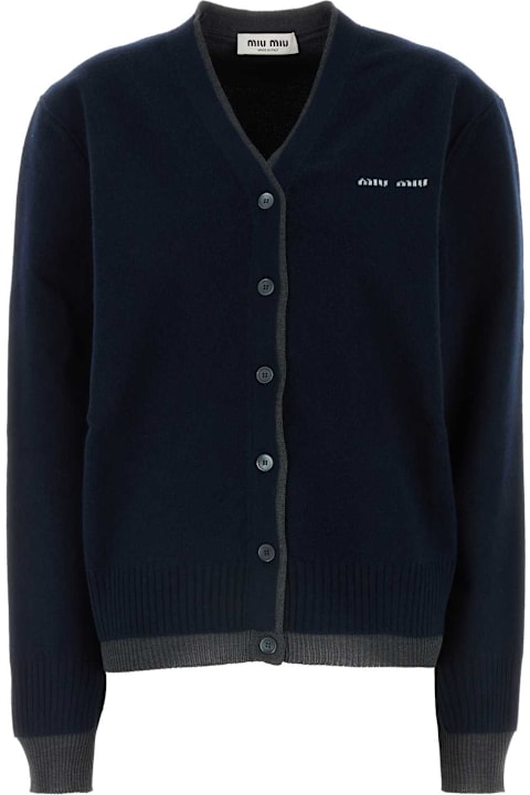 Fleeces & Tracksuits for Women Miu Miu Navy Blue Cashmere Cardigan