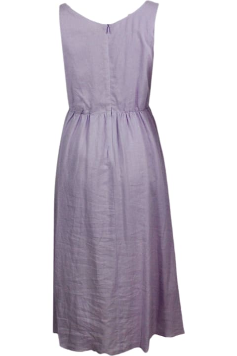 Armani Collezioni Dresses for Women Armani Collezioni Sleeveless Dress Made Of Linen Blend With Elastic Gathering At The Waist. Welt Pockets