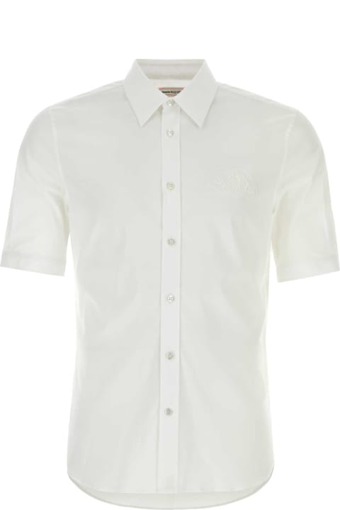 メンズ Alexander McQueenのシャツ Alexander McQueen White Stretch Poplin Shirt