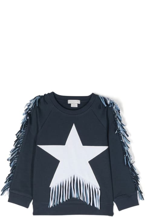 Stella McCartney Kids Stella McCartney Kids Fringed Sweatshirt With Star Print In Blue Cotton Girl
