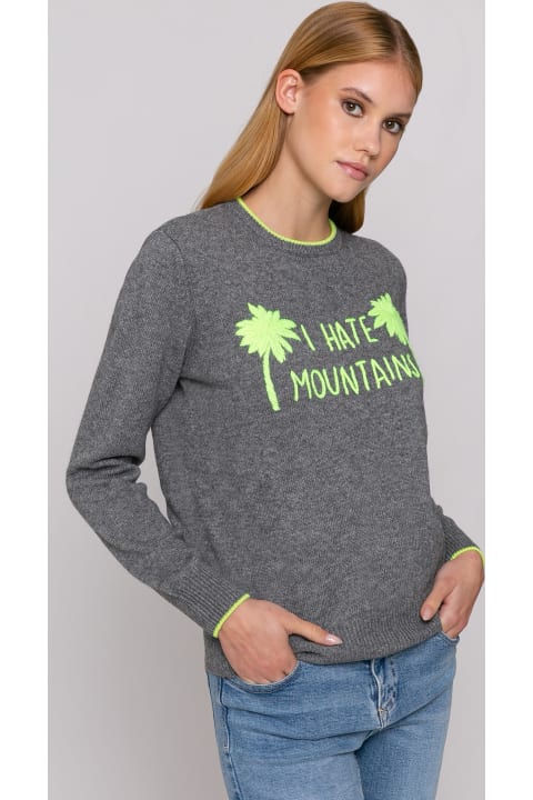 أدوات منزلية MC2 Saint Barth Woman Grey Sweater Yellow Fluo I Hate Mountains Embroidery
