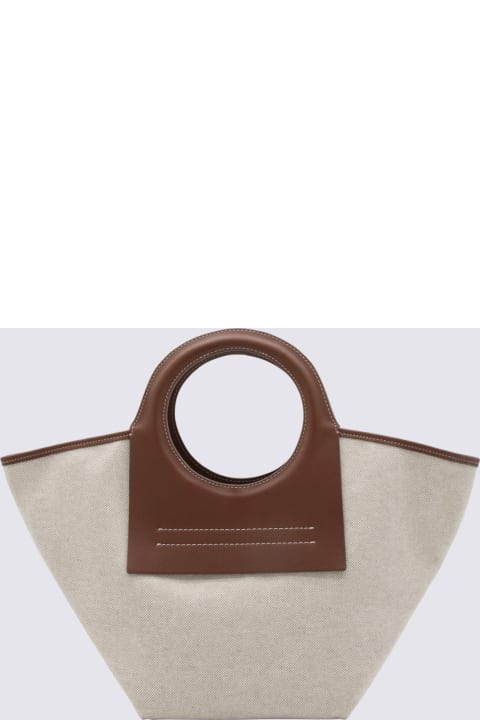 Fashion for Women Hereu Beige And Brown Chestnut Leather And Canvas Cala Tote Bag