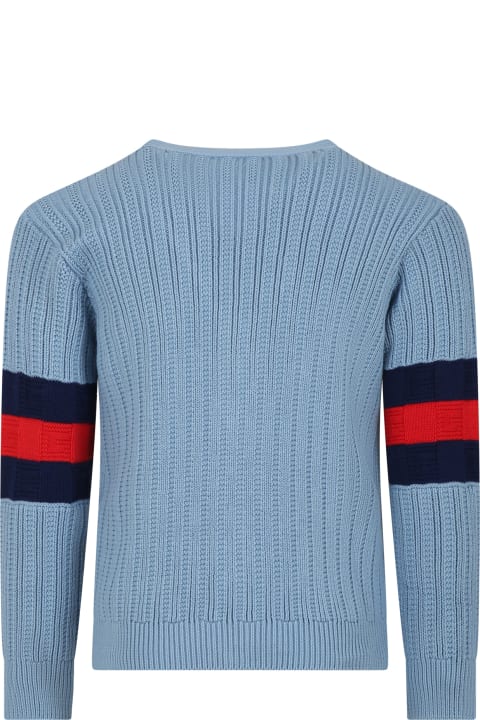 Gucci for Kids Gucci Light Blue Cardigan For Boy With Web Ribbon Motif