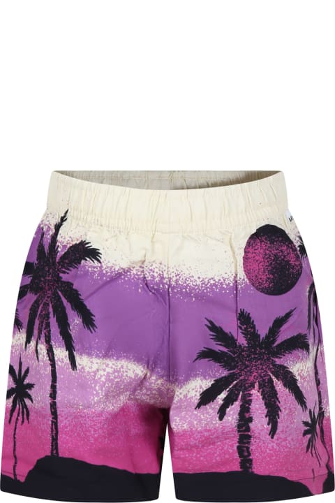 Molo Bottoms for Girls Molo Ivory Shorts For Girl With Palm Print