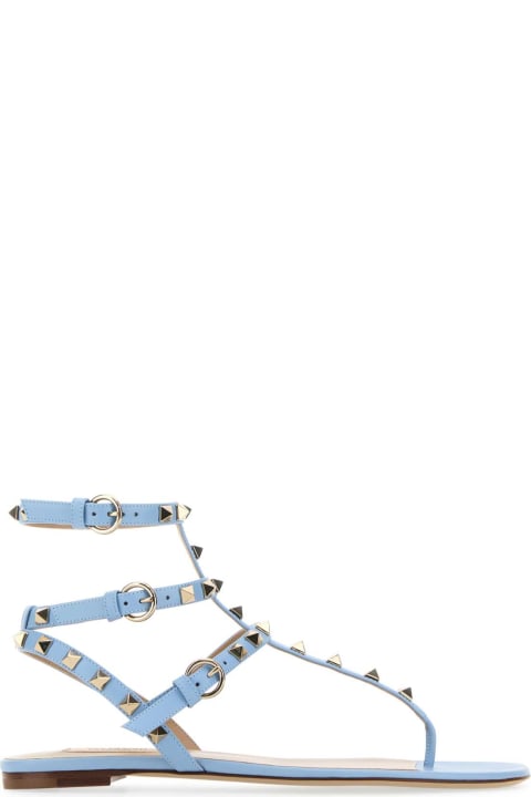 Valentino Garavani for Women Valentino Garavani Light Blue Leather Rockstud Thong Sandals