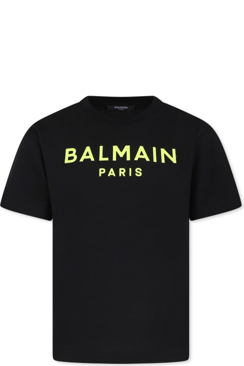 Balmain for Girls Balmain Black T-shirt For Kids With Logo