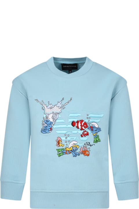 Emporio Armani for Kids Emporio Armani Sky Blue Sweatshirt For Boy With The Smurfs