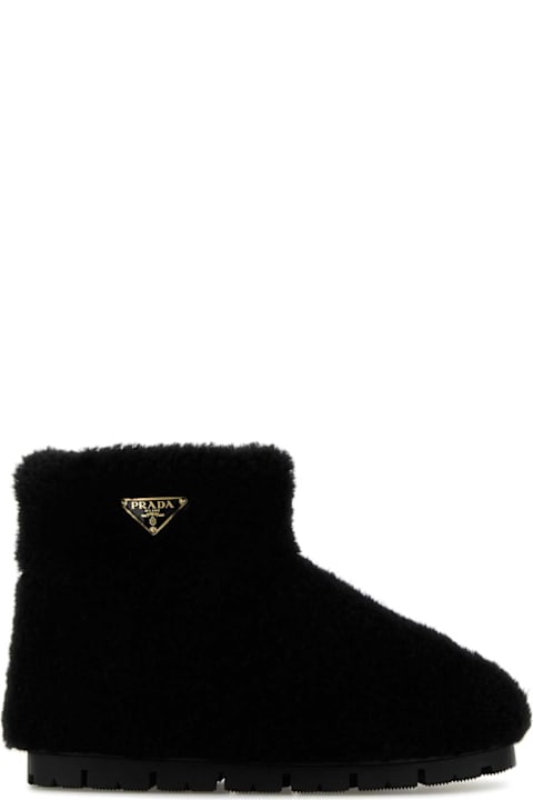 أحذية برقبة لـ السيدات Prada Black Shearling Ankle Boots