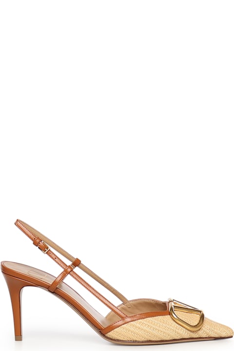 Valentino Garavani Vlogo Signature Raffia Slingback Pump