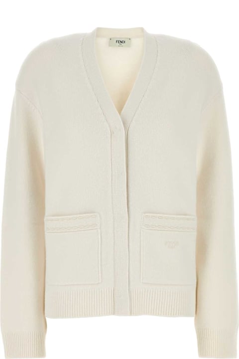 Fendi لـ Women Fendi White Cashmere Blend Cardigan