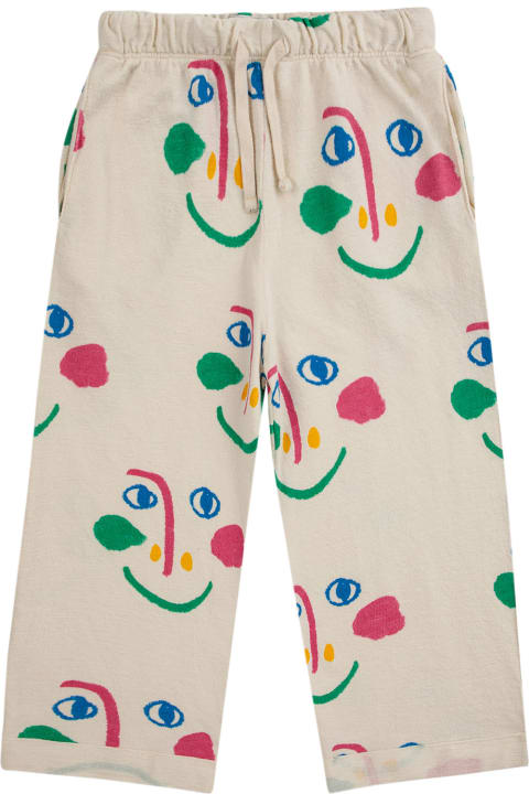 Bobo Choses Bottoms for Girls Bobo Choses White Trousers For Girl With All-over Multicolor Face Pattern