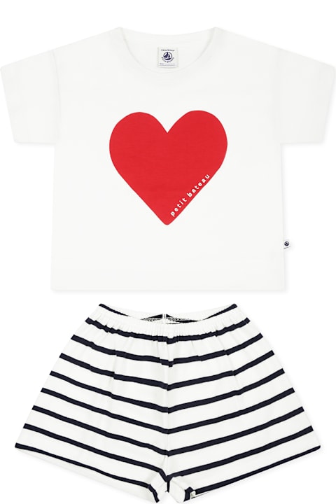 Petit Bateau Underwear for Girls Petit Bateau White Pajamas For Girl With Heart