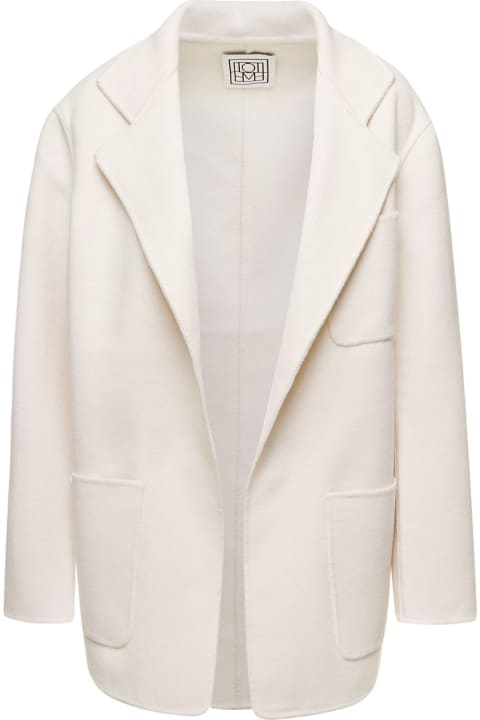 Cream White Blazer With Patch Pockets In Wool Woman
