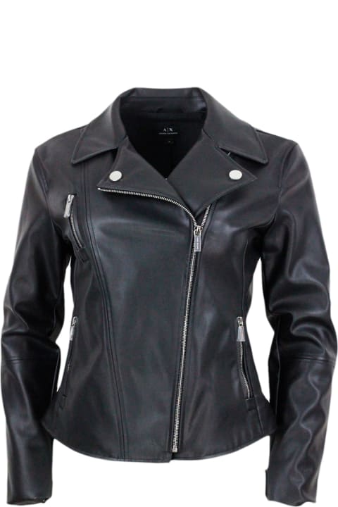 Coats & Jackets for Women Armani Collezioni Studded Jacket Made Of Eco-leather With Zip Closure And Zips On The Cuffs And Pockets
