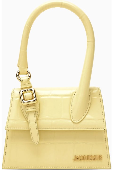 Bags Sale for Women Jacquemus Le Chiquito Moyen Boucle Light Yellow Embossed Leather Bag