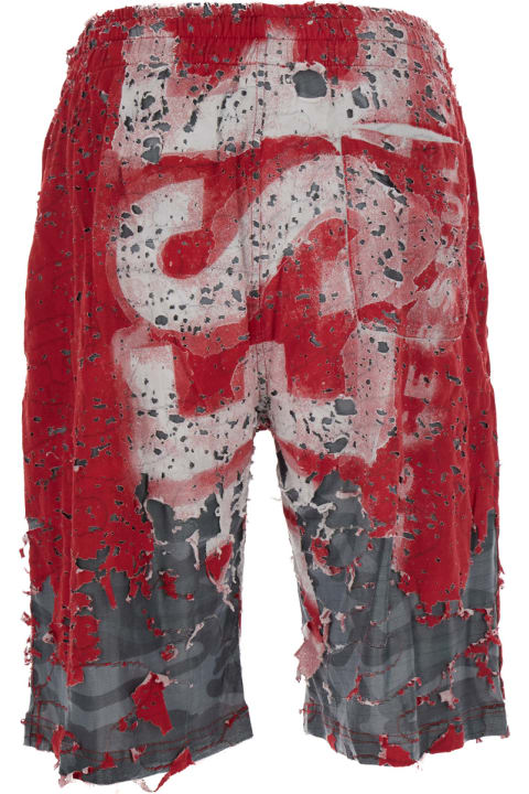 Diesel for Men Diesel Red And Grey Shorts With Logo Print In Destroyed Jersey Man