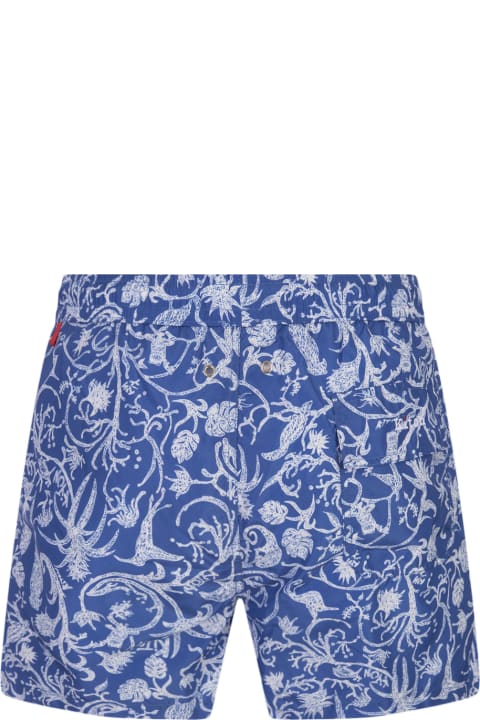 Swimwear for Men Kiton Blue Swim Shorts With White Fantasy Print