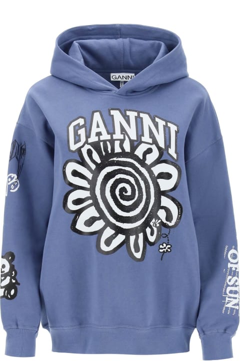 Ganni Fleeces & Tracksuits for Women Ganni 'isoli Flower' Blue Cotton Sweatshirt
