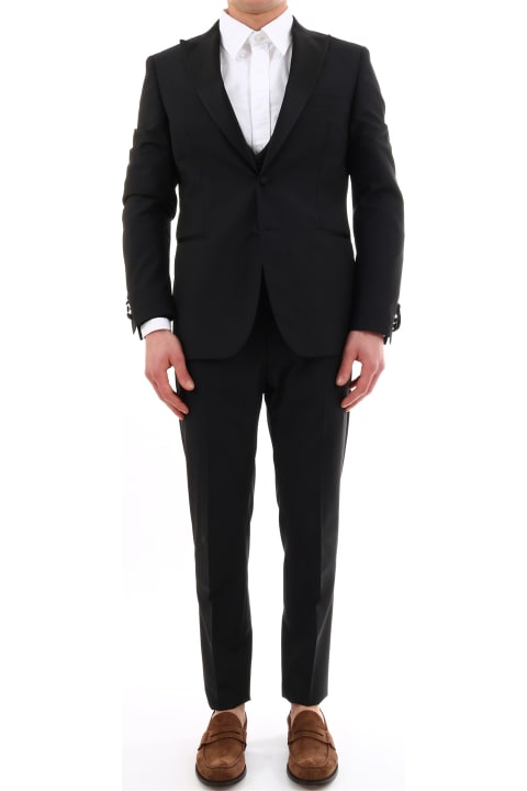 メンズ Tonelloのウェア Tonello Black Mohair Wool Suit