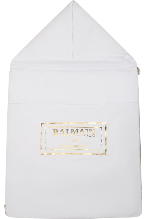 Balmain Accessories & Gifts for Baby Girls Balmain White Sleeping Bag For Baby Kids With Logo