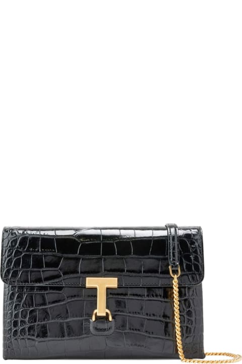 Tom Ford Clutches for Women Tom Ford Shiny Stamped Croc Medium Shoulder Bag