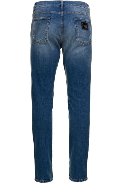 Blue Distressed Slim-fit Jeans In Cotton Denim Man Dolce & Gabbana