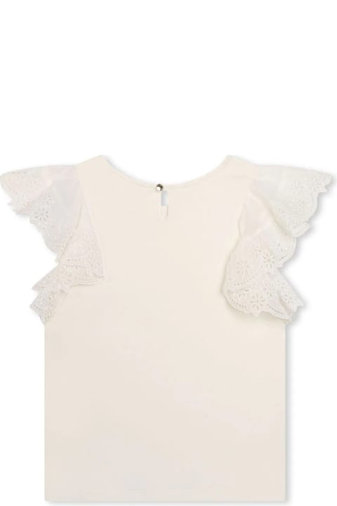 Chloé for Kids Chloé White Top With Embroidered Ruffles
