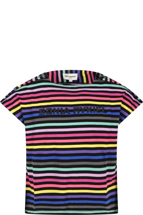 Multicolor T-shirt For Girl With Embroided Logo