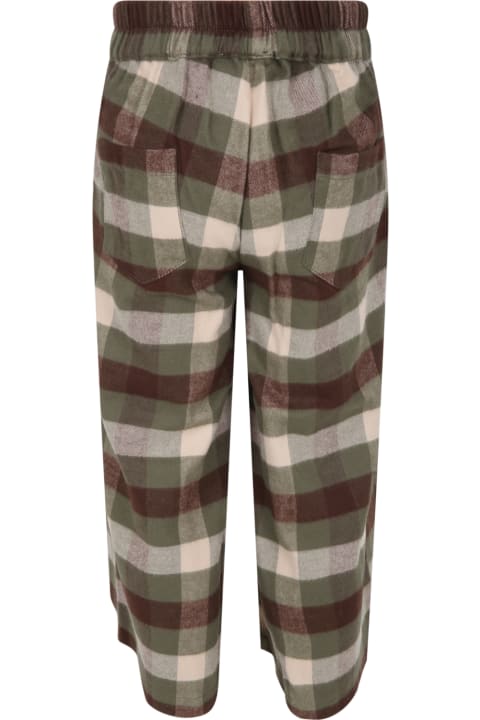 Green Culottes For Girl With Brown And Beige Check
