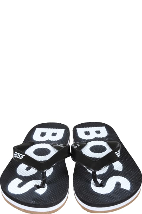 Fashion for Kids Hugo Boss Black Flip Flops For Boy With Logo