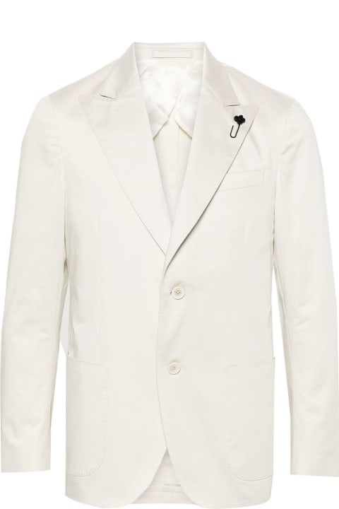 Lardini for Men Lardini White Cotton Blend Single-breasted Blazer